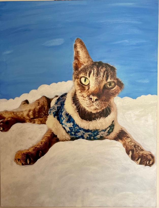 tela com pintura de um gato sem a orelha esquerda