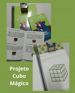 Fotografia dos livros do projeto Cubo Mágico e do livro adaptado em Braille.